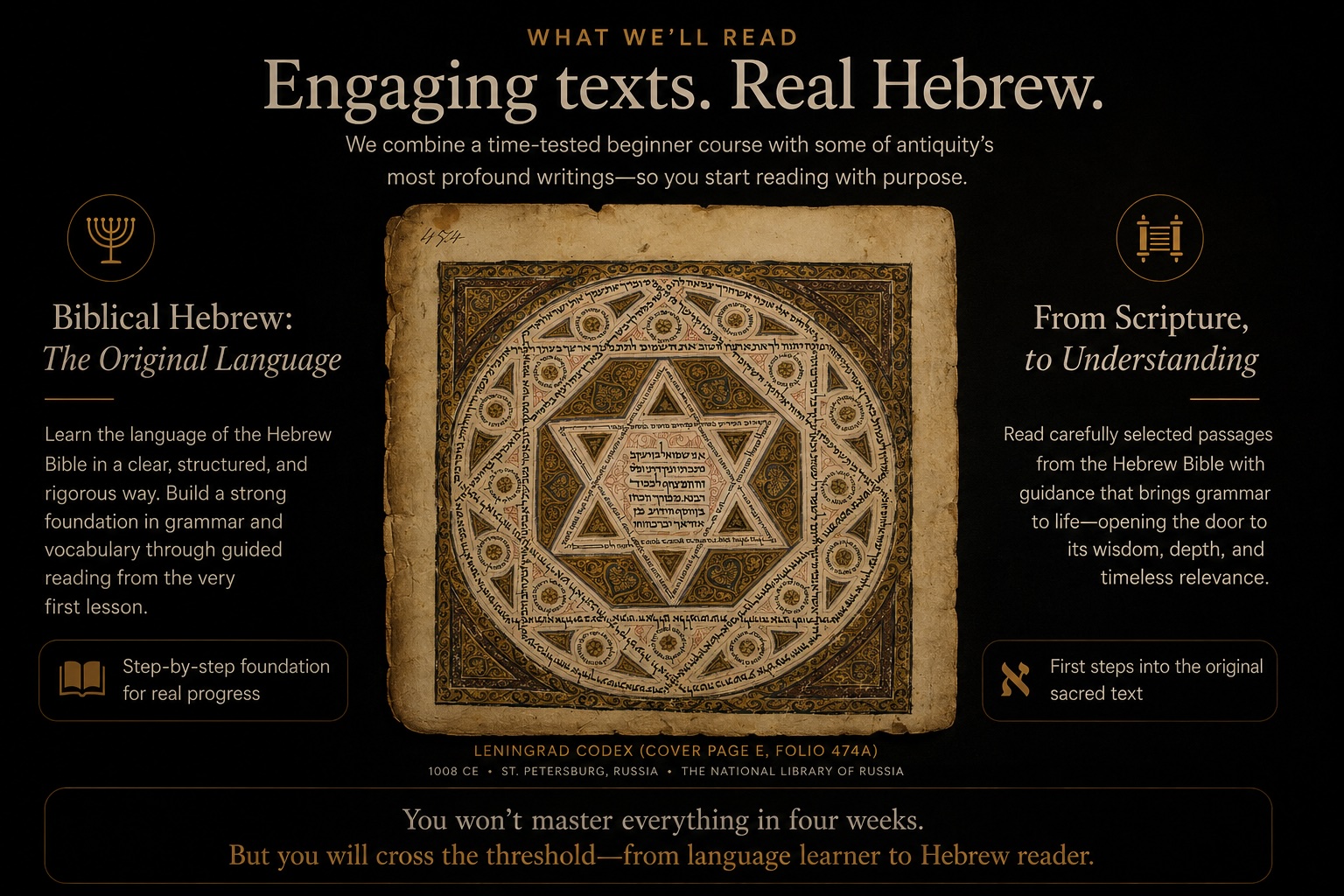 What we'll read for Biblical Hebrew: real Hebrew texts presented in Akro's bronze visual style