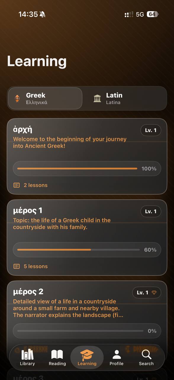 Learning progression screen