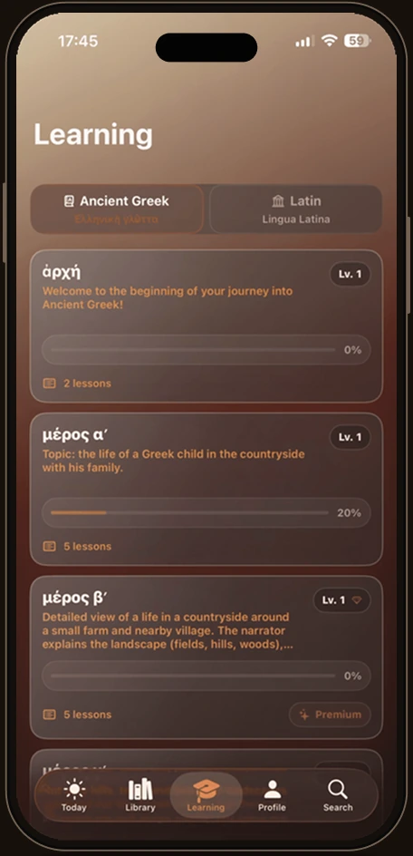 Language selection screen